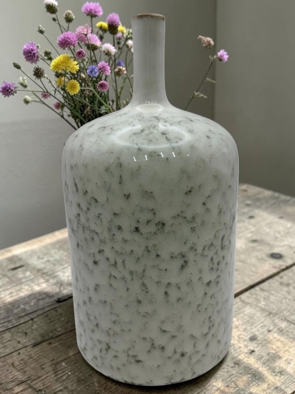 VTG Mid Century Modern Carafe-Style Speckled Stoneware Vase –West German Pottery